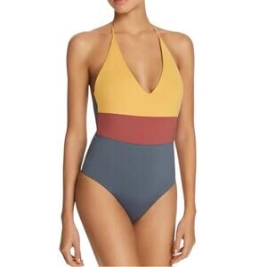 NWT Tavik Swimwear One-Piece “Chase” Swimsuit XS Colorblock yellow Grey